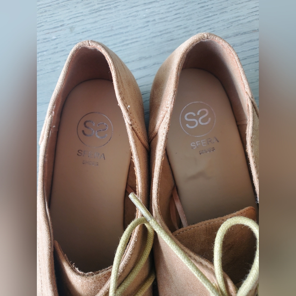 SFERA Women's Tan Suede Lace-Up Shoes - Picture 4 of 5